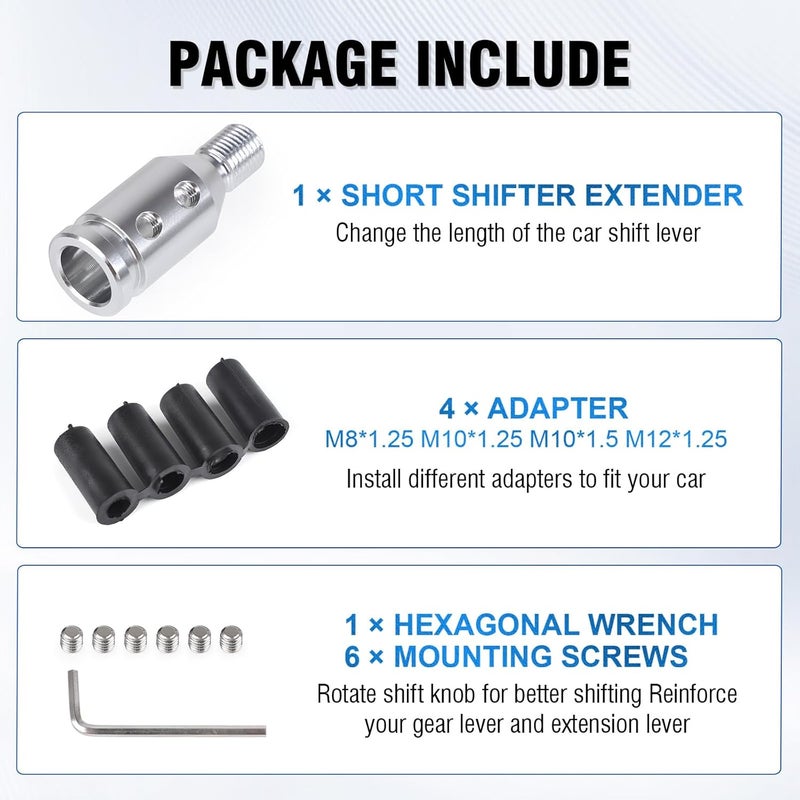 ANDO RACING Universal Gear Shift Knob Adapter 12x1.25,Aluminum Alloy Shifter Knob Adapter,Gear Shift Adapter for Non-Threaded Manual Shifters M12x1.25(Silver) - Image 4